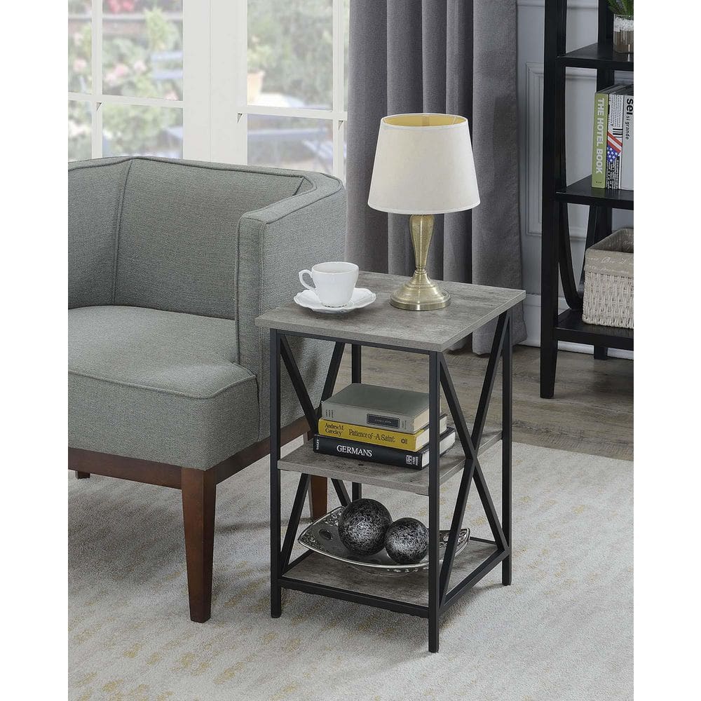 Tucson Faux Birch and Black Metal 3-Tier Square End Table