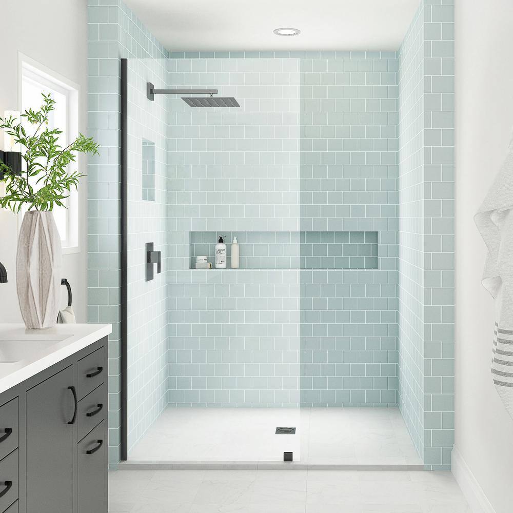 Elyse XL Matte Black Frameless Shower Door with Clear Glass