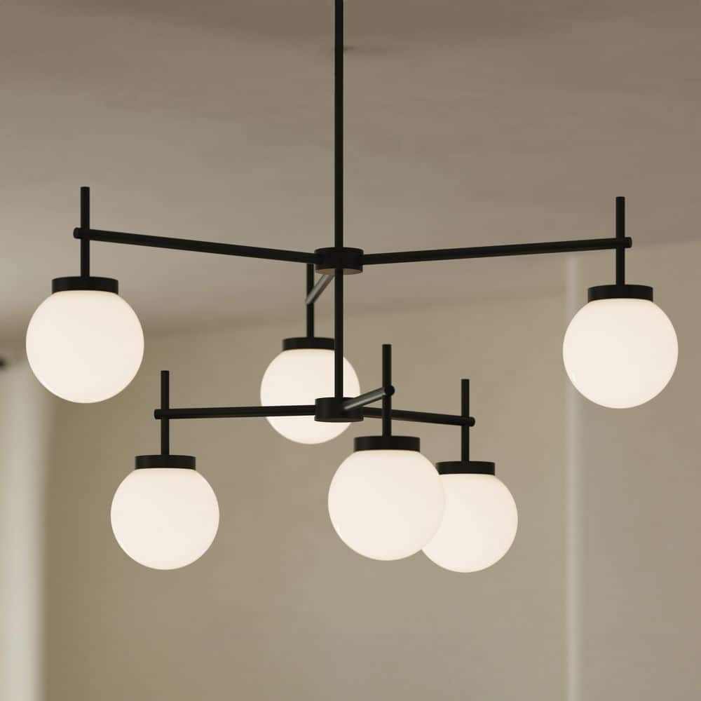 Rigsby 60-Watt 6-Light Matte Black Transitional Two-Tier Chandelier with Opal Glass Shades price history on PriceWatchPro