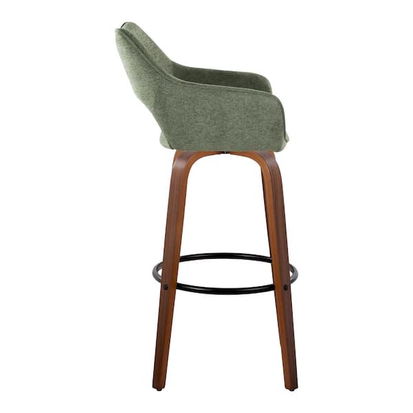 Mustang 30.25 in. Green Fabric, Walnut Wood, and Black Metal Fixed-Height Barstool (Set of 2)