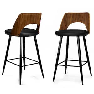 Micah Contemporary 25.39 in. Black Metal PU faux leather Counter Height Stool Set of 2