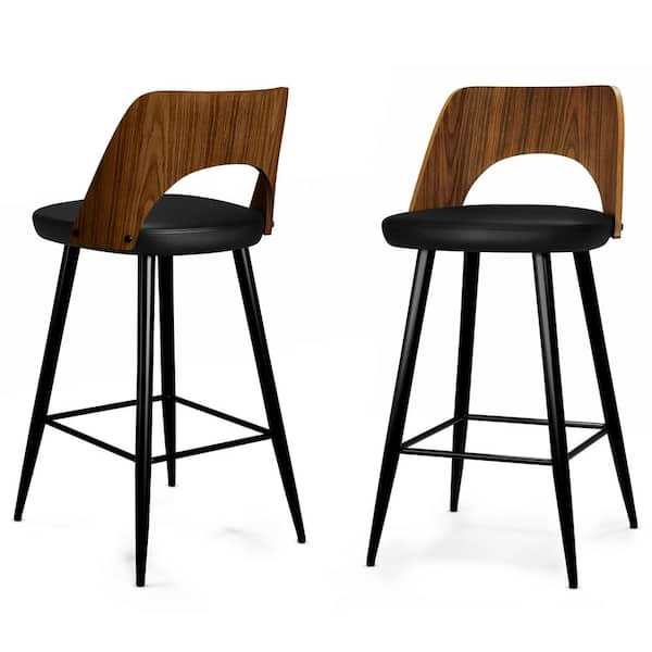 Simpli Home Micah Contemporary 16 in. Counter Height Stool (Set of 2) in Black PU faux leather