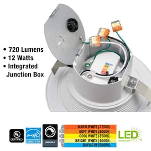 6 in. Canless Selectable CCT LED Recessed Light Trim Integrated Junction Box 2-Way Mounting Recessed Boxless 880 Lumens