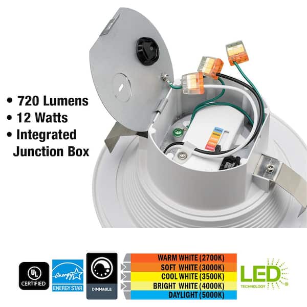6 in. Canless Integrated Junction Box LED Recessed Light Trim 2-Way Mounting 650 Lumens Adjustable CCT (8-Pack)