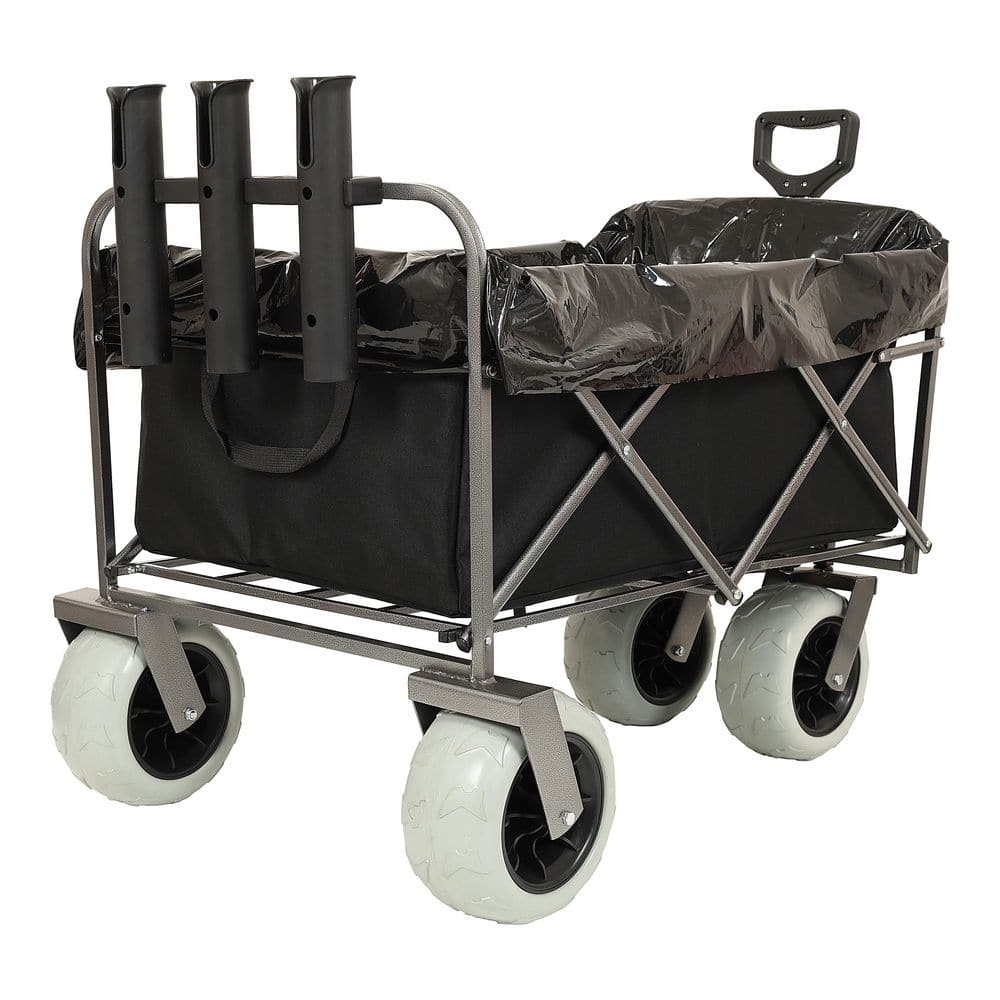 Monica 9 cu. ft. Steel Wagon Garden Cart with 9 in. Pneumatic Tires, Multiuse Bag, Rod Holders, Strap, Black price history on PriceWatchPro