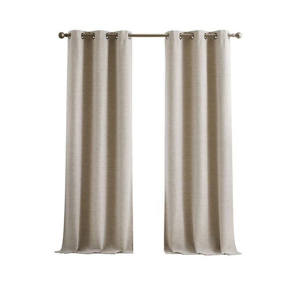 Josie Taupe Solid Polyester 38 in. W x 84 in. L Machine Washable Grommet Indoor Blackout Curtain (Set of 2 Panels)