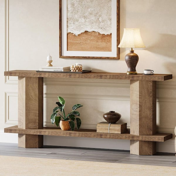 Turrella 71 in. Light Brown Rectangle Wood Console Table for Entryway, Extra Long Sofa Table Behind Couch