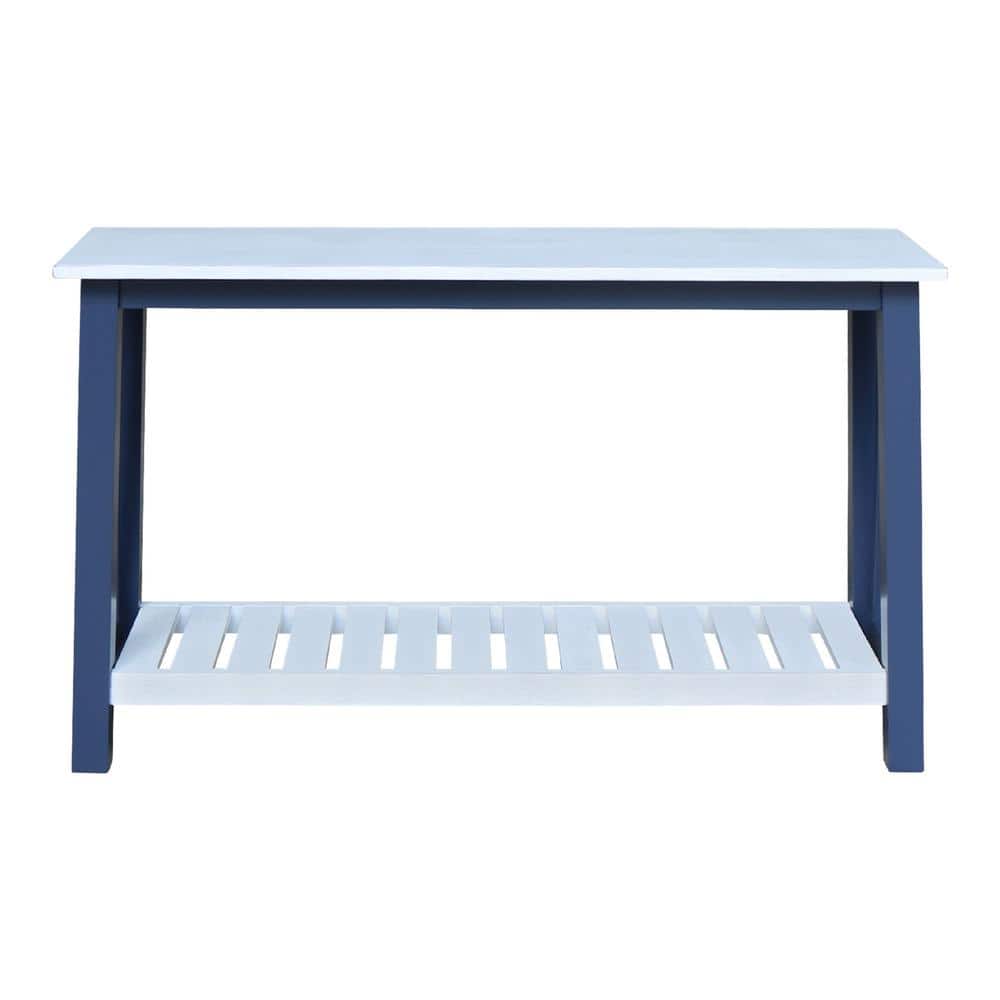 Surrey 65'' Blue & Antiqued Chalk Solid Parawood Console Table with Storage