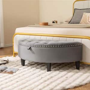 Storage Ottoman Bench Wood Half Moon Ottoman with Hidden Storage Space Wooden Legs