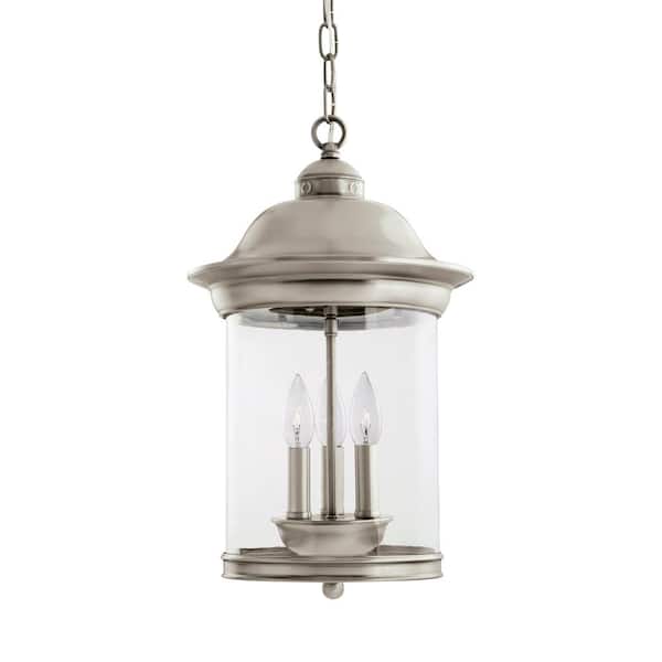 Generation Lighting Hermitage 3-Light Antique Brushed Nickel Outdoor Hanging Pendant with Dimmable Candelabra LED Bulb