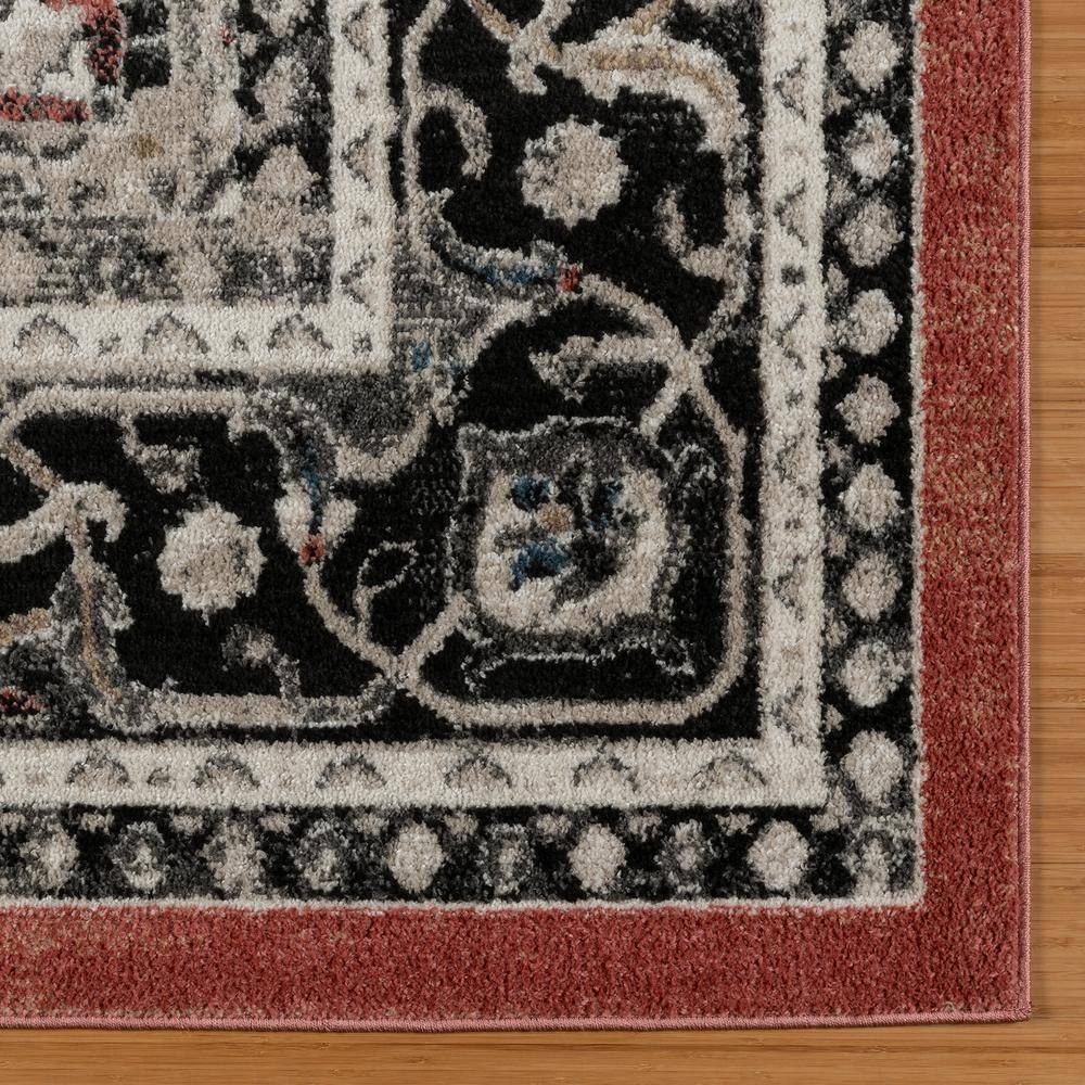 Rose and Black Tufted Synthetic 2x6 Runner Rug