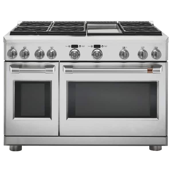 Cafe 48 in. 8.25 cu. ft. Double Oven Dual Fuel Range with 6 Burners and Griddle in Stainless Steel