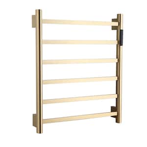 6-Towel Electric Heated Holders Stainless Steel Wall Mounted Towel Warmer for Bathroom in Brushed gold