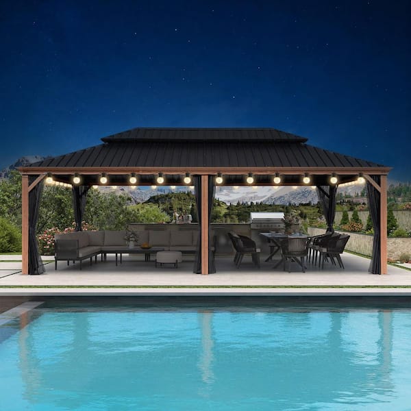 PURPLE LEAF 14 ft.x 24ft.Wood Grain Luxury Aluminum Frame Patio