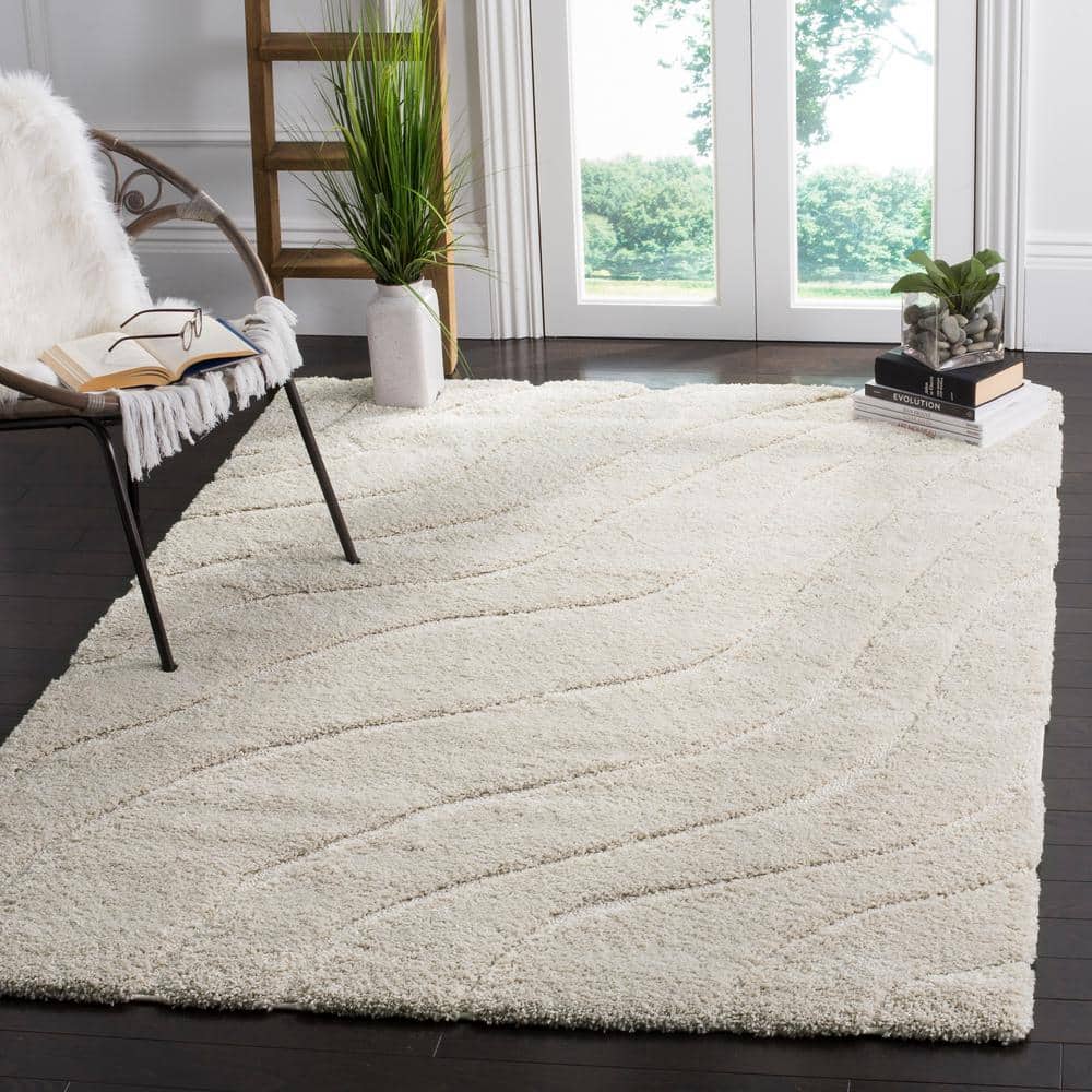 Cream 8' x 10' Synthetic Shag Area Rug