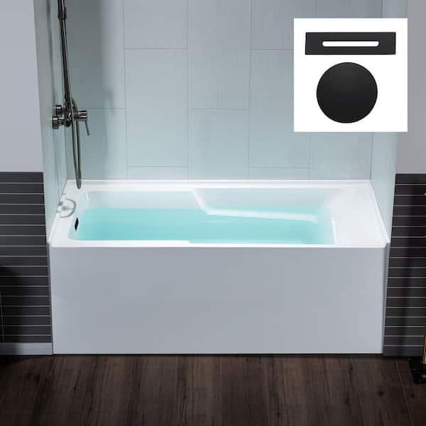 WOODBRIDGE 60 in. x 30 in. Acrylic Soaking Alcove Rectangular Bathtub with Left Drain and Overflow in White with Matte Black