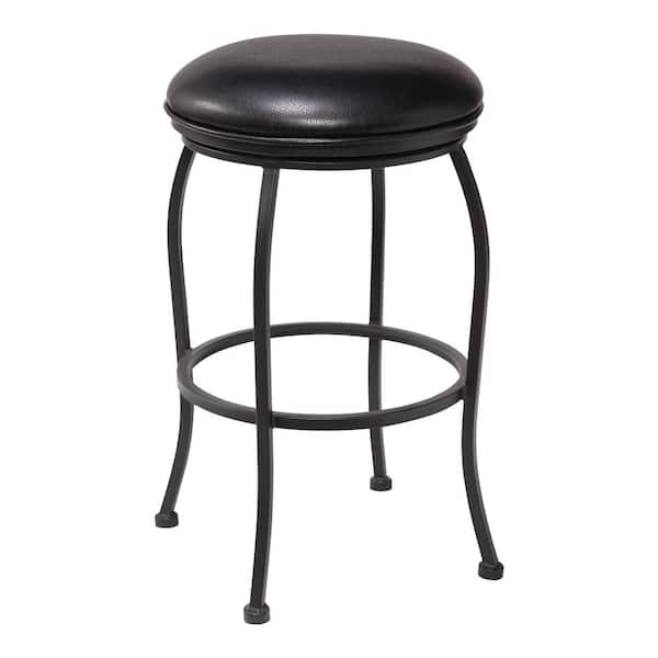 Armen Living Amy Contemporary 30 in. Matte Black and Black Faux Leather Bar Height Bar Stool