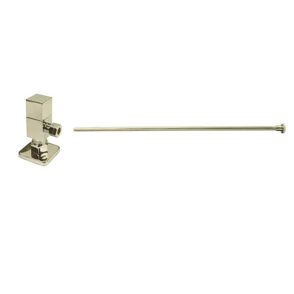 Westbrass 5/8 in. x 3/8 in. OD x 20 in. Flat Head Toilet Supply Line Kit with Square Handle 1/4-Turn Angle Stop, Polished Brass