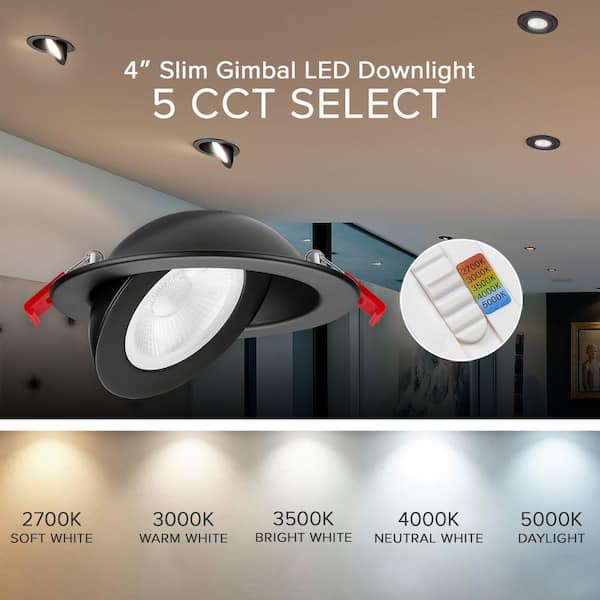 Maxxima 4 in. 5CCT Ultra Thin Recessed LED Downlight - Color Temperature  Selectable 2700K/3000K/3500K/4000K/5000K, 700 Lumens, Dimmable Light  Fixture