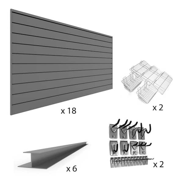 Proslat 96 in. x 48 in. (576 sq. ft.) PVC Slat Wall Panel Set Light Gray Complete Bundle (18-Panel Pack)
