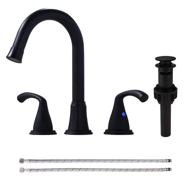 8 in. Widespread Double Handle Bathroom Faucet with Pop-Up Drain in Matte Black