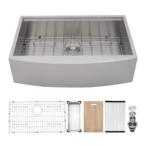 33 in Framhouse/Apron-Front Single Bowl 18 Gauge Stainless Steel Workstation Kitchen Sink with Sliding Accessories