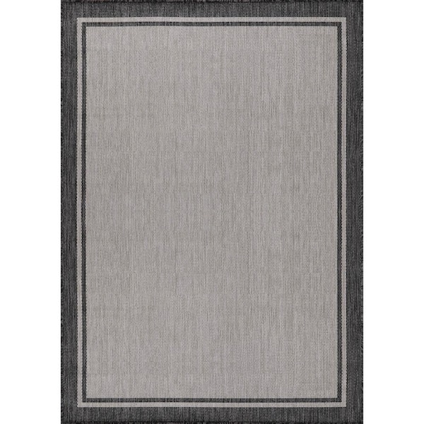 Hawaii Gray 9 ft. x 12 ft. Bordered Indoor Outdoor Area Rug