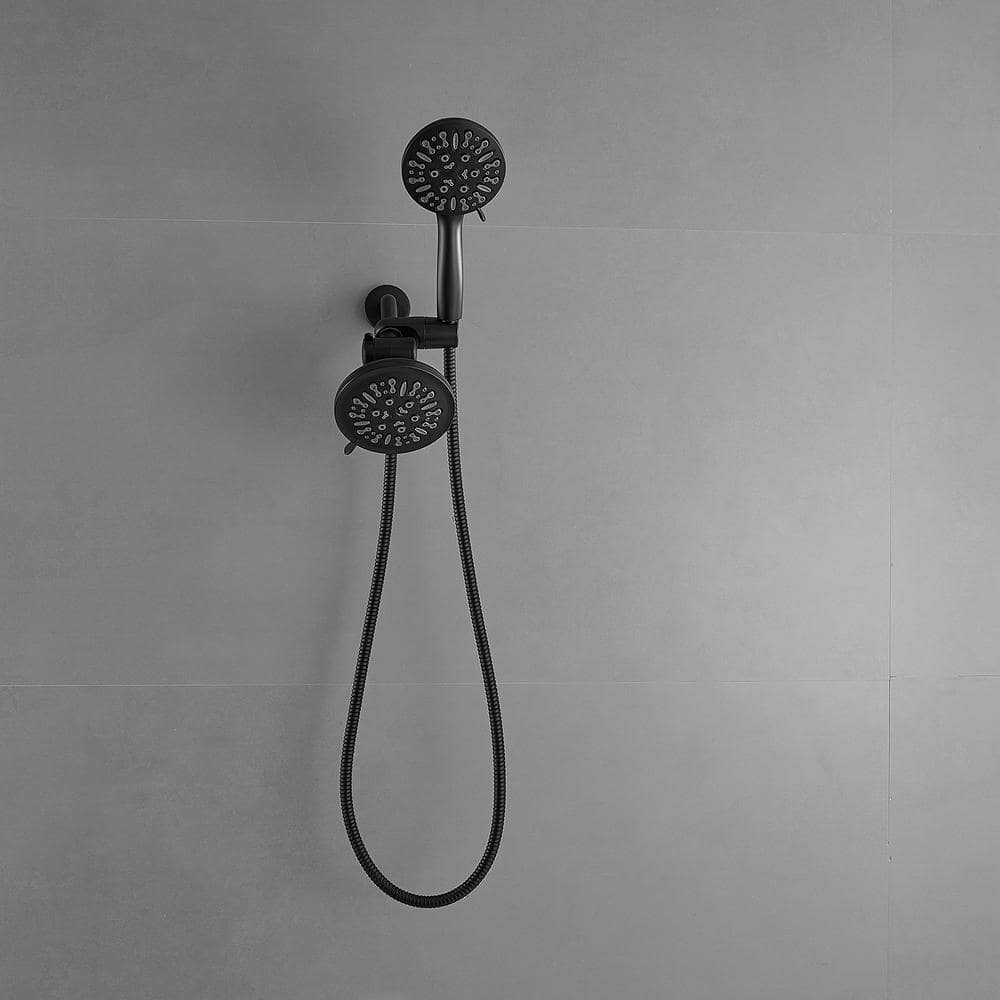 Matte Black Dual Head Wall Mounted Shower System with Stainless Steel Hose
