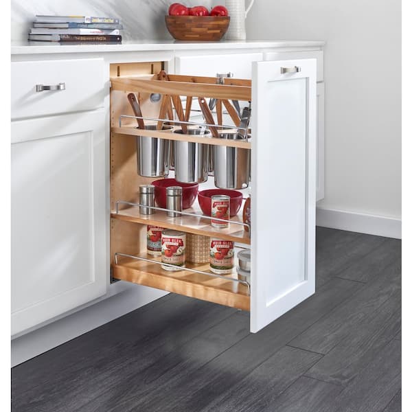 Wood Base Cabinet Utility Pullout Organizer w/ Soft-Close