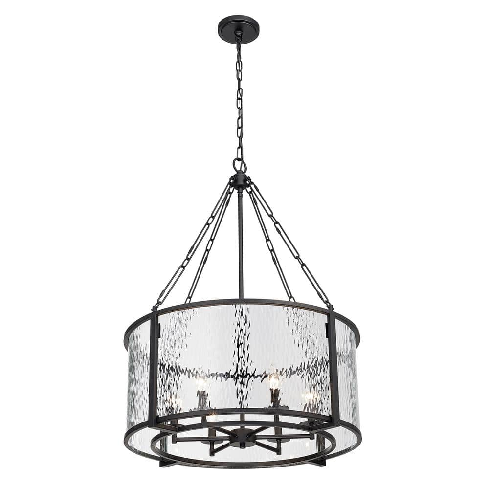 Barrington 26" Matte Black Steel Drum Pendant with Clear Waterglass