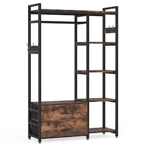 Carmalita Rustic Brown Freestanding Closet Organizer, Clothes Rack with Drawers and Shelves, Heavy Duty Garment Rack