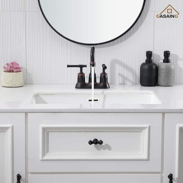 4 in. Centerset Double Handle Bathroom Sink Faucet Lavatory Faucet with Stainless steel Drain in Oil Rubbed Bronze