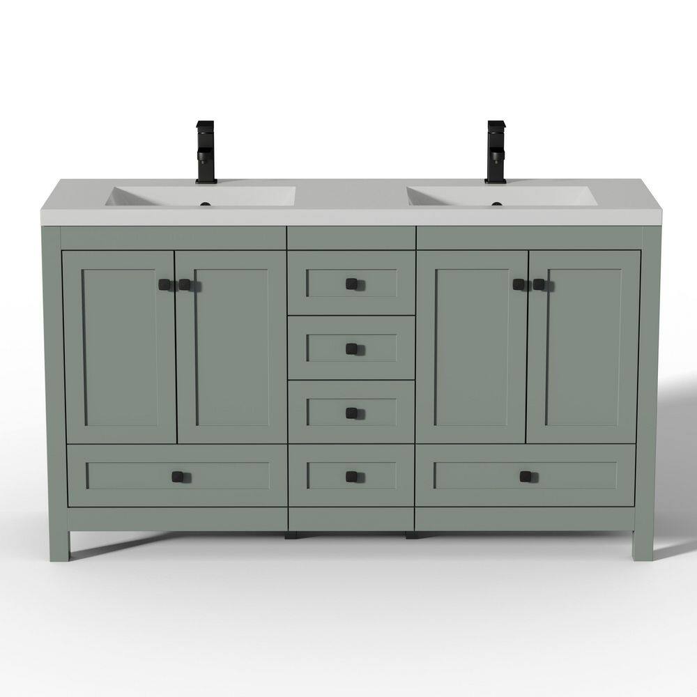 60 in. W. x 18 in. D x 34 in. H Sink Bath Vanity in Green with White Resin Double Sink Top and Drain Faucet Set price history on PriceWatchPro