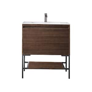 Mantova 31.5 in. W x 18.1 in. D x 36 in. H Bathroom Vanity in Mid-Century Walnut with Glossy White Composite Stone Top