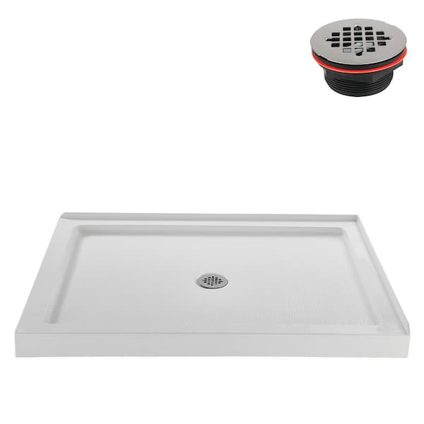 48 in. L x 36 in. W Corner Acrylic Shower Pan Base in Glossy White with Center Drain, Drain Included