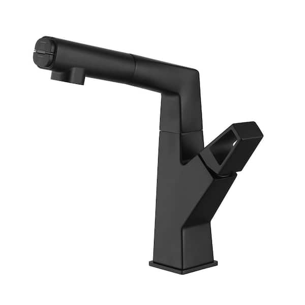 AIMADI Single Handle Single Hole Pull Out Bathroom Faucet with Sprayer Modern Brass Bathroom Sink Taps in Matte Black