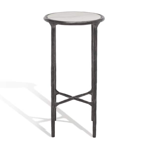 SAFAVIEH Jessa 12 in. Black Round Marble End Table
