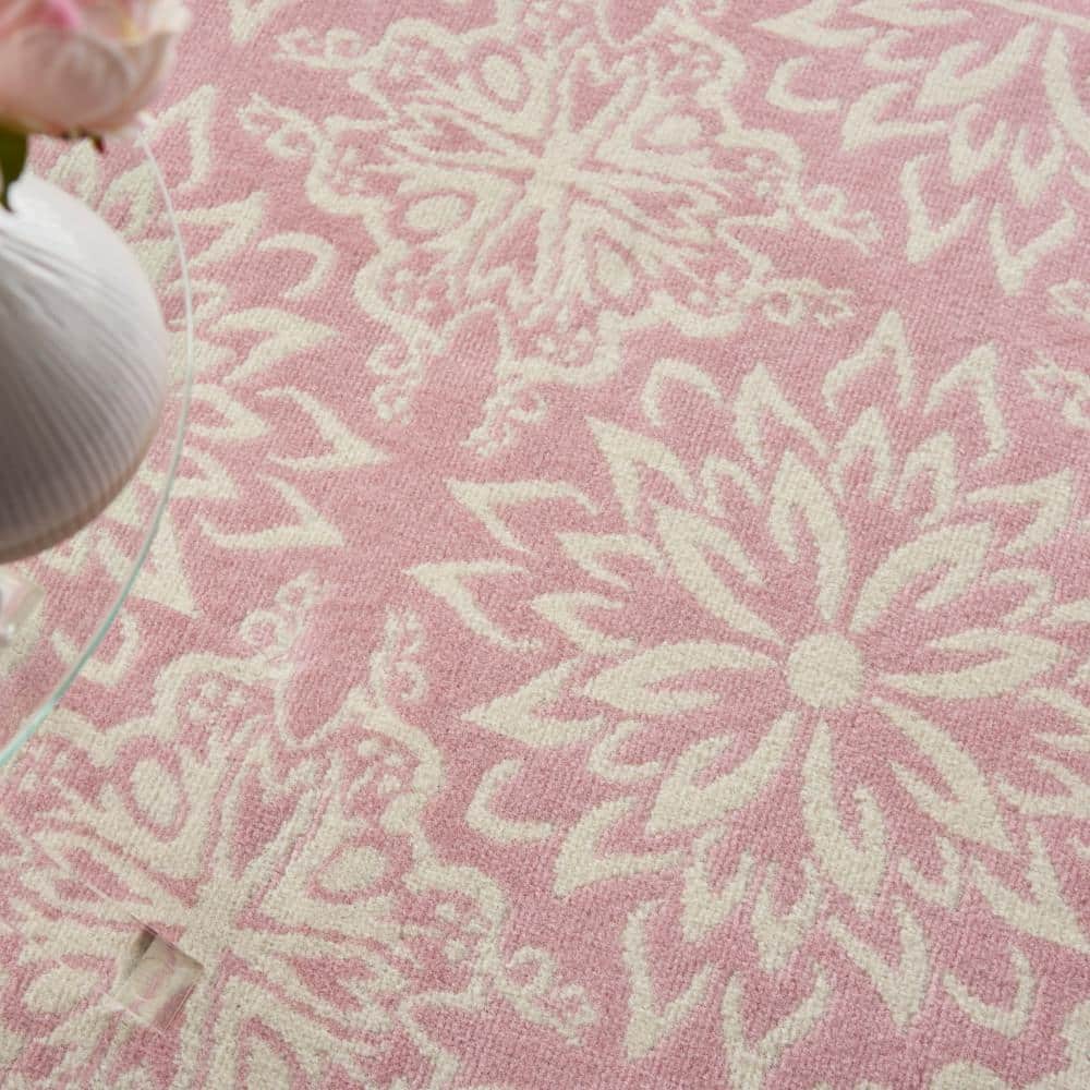 Ivory and Pink Floral Synthetic 6' x 9' Area Rug