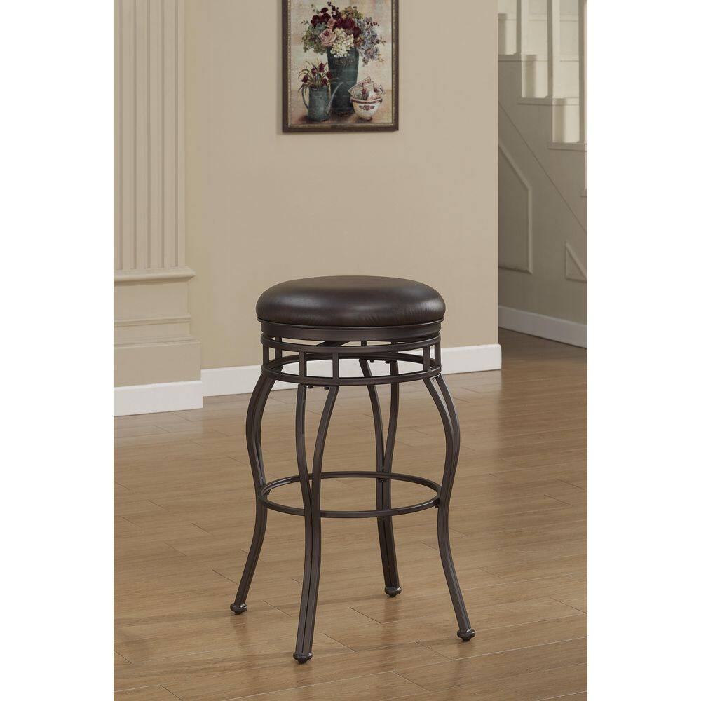 26'' Brown Metal and Leather Swivel Counter Stool