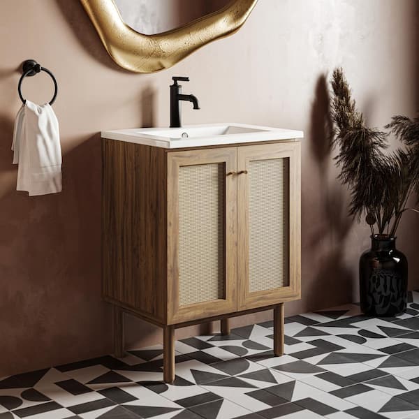 Classe 24 in. W x 18 in. D x 33 in. H Bathroom Vanity in Oak with White Ceramic Top