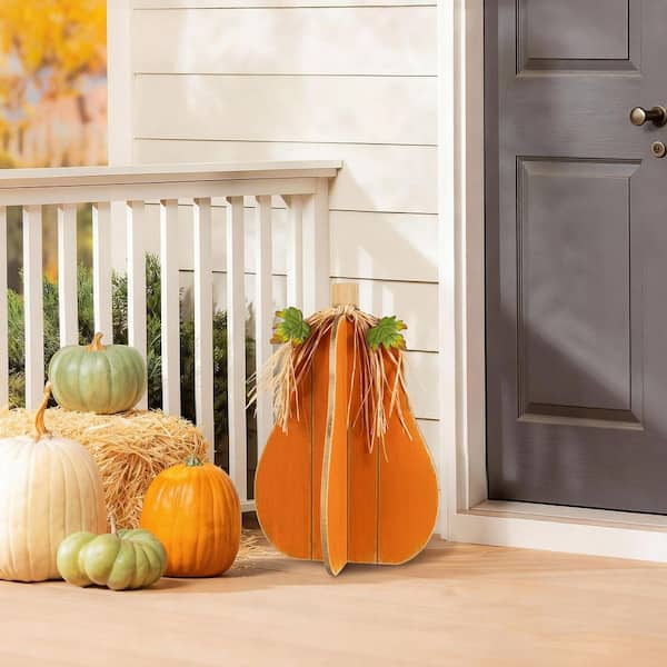 Glitzhome 22 in. H Fall Wood Interlocking Pumpkin Porch Decor