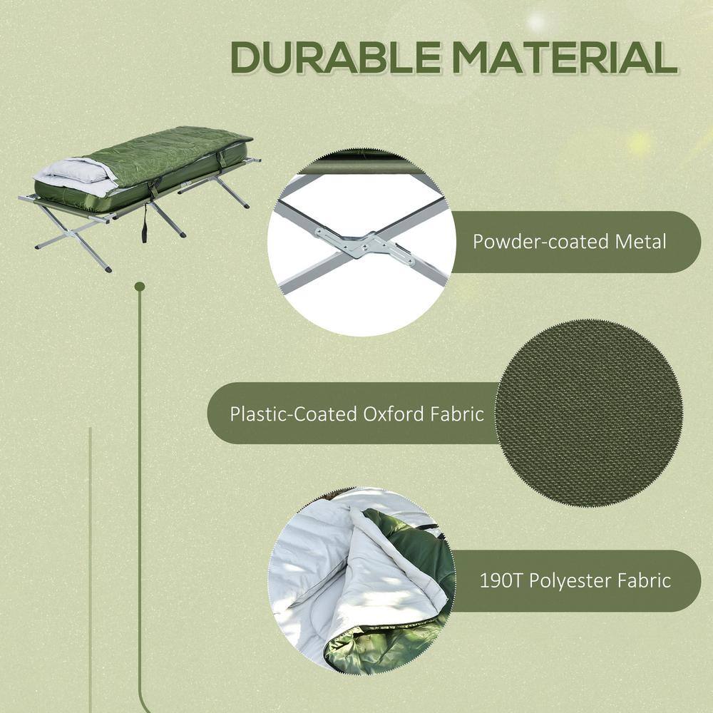 Outsunny Green Folding Camping Cot with Mattress and Pillow