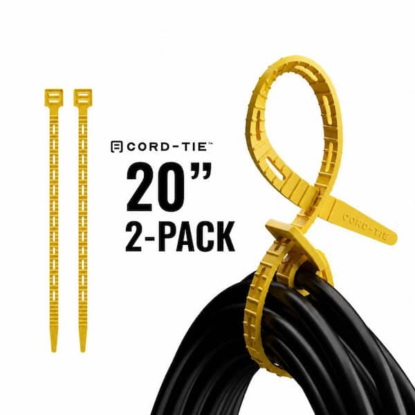 Yellow Cord-Tie 20-inch Reusable Strap for Bundling Cables, Cords, Hoses, and Gear (2 Pack)
