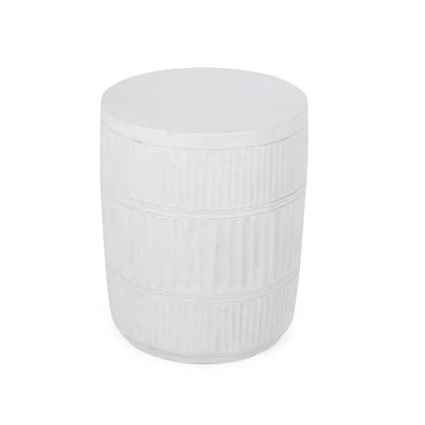 ITOPFOX Antique White Outdoor Accent Table Fluted Design Chic Modern Minimalistic Lightweight Flat Top Concrete for Patio Decor