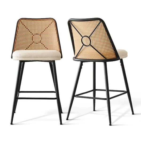 26.5 in. High Rattan Back Counter Height Bar Stool (Set of 2)