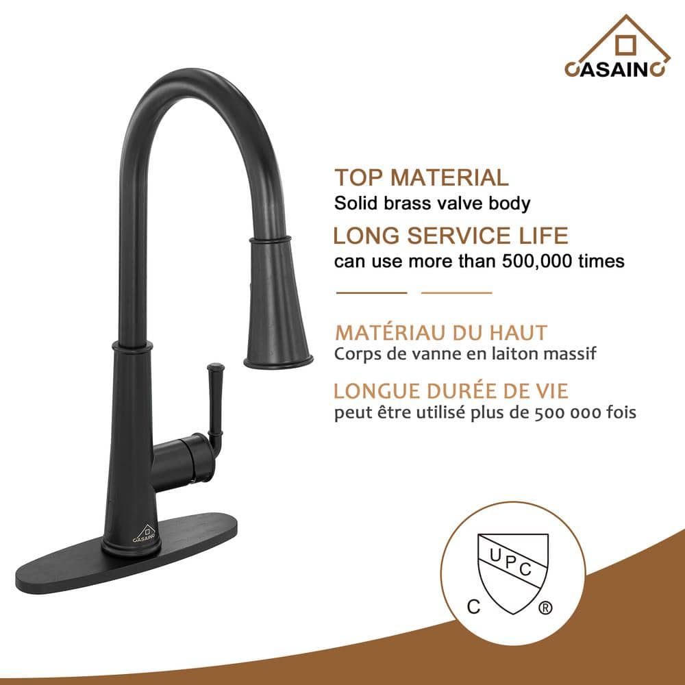 Matte Black Stainless Steel Pull-Down Kitchen Faucet with LED Light