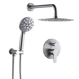 1-Spray Patterns 1.8 GPM 10 in. Wall Mount Rain Fixed Shower Heads with 4.5 in. Hand Showerhead in Brushed Nickel