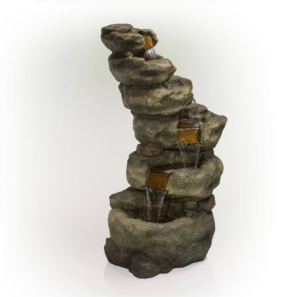 48" Dark Moss Green Multi-Tier Resin Outdoor Waterfall Fountain with LED Lights