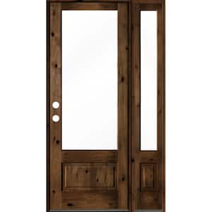 50 in. x 96 in. Knotty Alder Right-Hand/Inswing 3/4 Lite Clear Glass Provincial Stain Wood Prehung Front Door with RSL