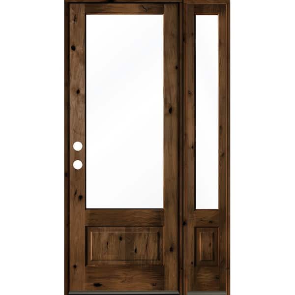 Krosswood Doors 50 in. x 96 in. Knotty Alder Right-Hand/Inswing 3/4 Lite Clear Glass Provincial Stain Wood Prehung Front Door with RSL